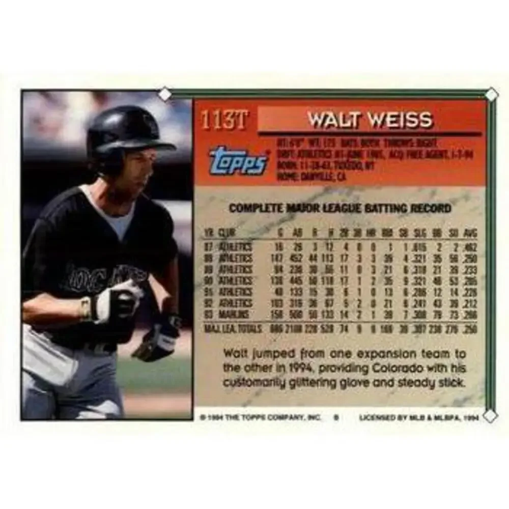 1994 Topps Traded Walt Weiss 113T Colorado Rockies